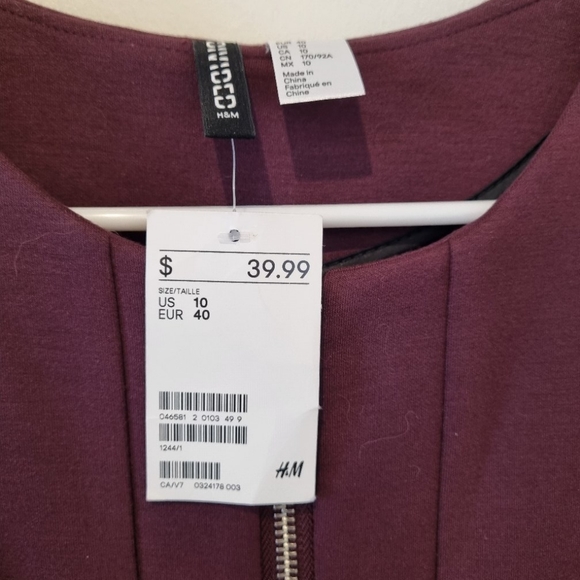 H&M burgundy peplum blazer size 10 - Picture 3 of 5